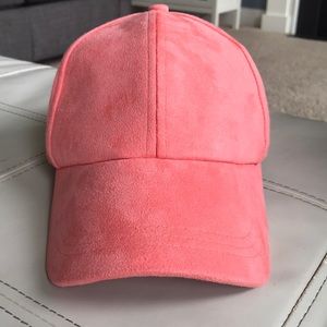 Charming Charlie coral/pink suede baseball cap